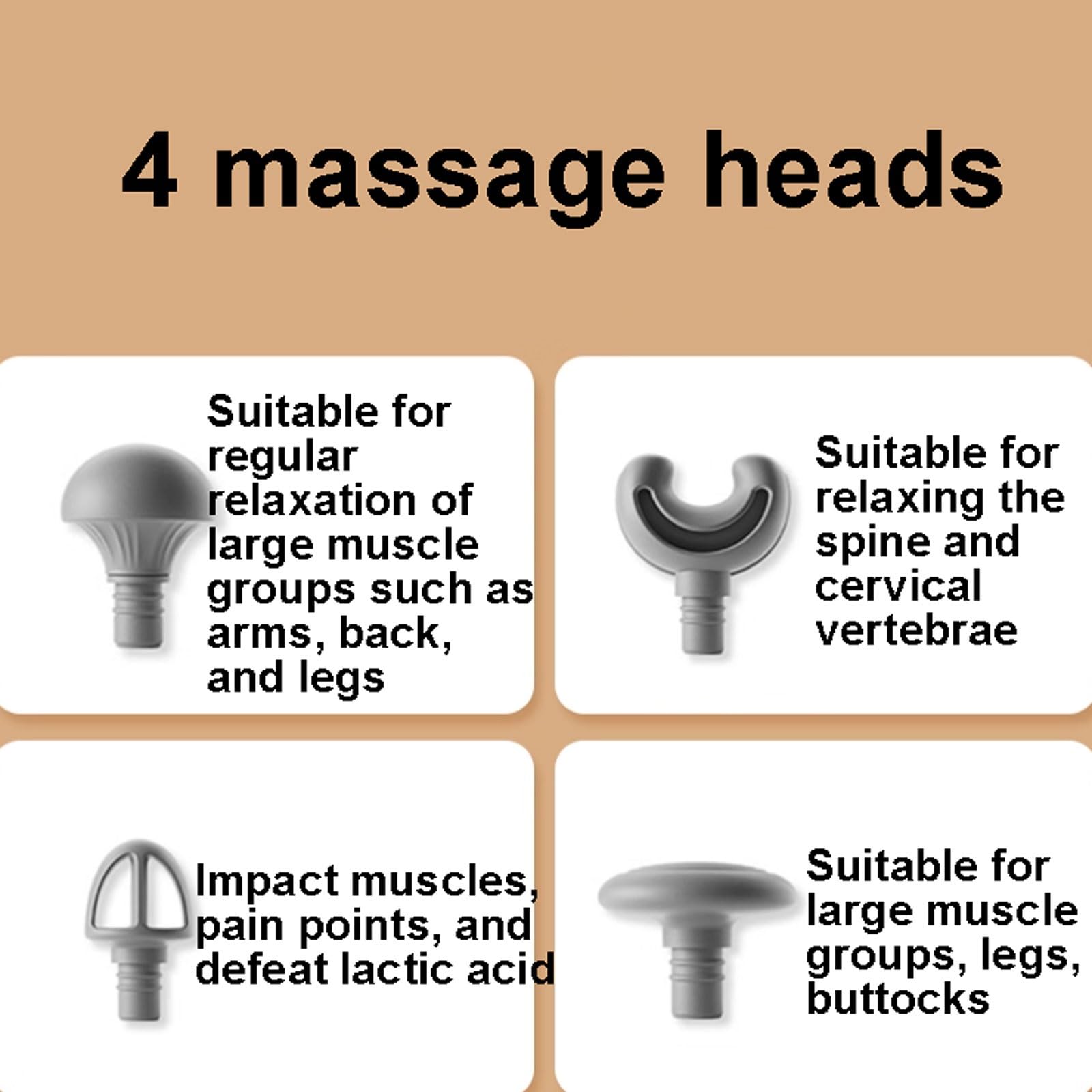 Multifuncional Pistola de masaje de plástico con 5 velocidades y 4 cabezales de masaje. Masajeador de tejido profundo portátil, recargable y de bolsillo. ajustable(Pale Red)