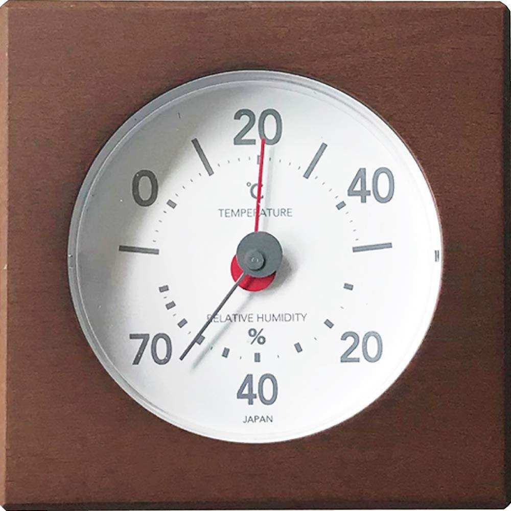 KATOMOKU 温湿度計2 ブラウン km-102BR 木製 正方形