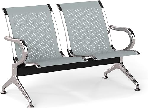 Miniatura 7 de Kinfant Silla plateada para sala de espera, banco de 2 asientos, silla de recepción de invitados con reposabrazos para aeropuerto, hospital, banco,