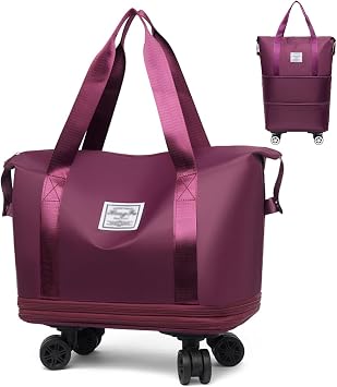 Kulken Travel Bag With Wheels, Expandable Large Capacity 2025 New Travel Bag - Universal Wheel Removable Purple red