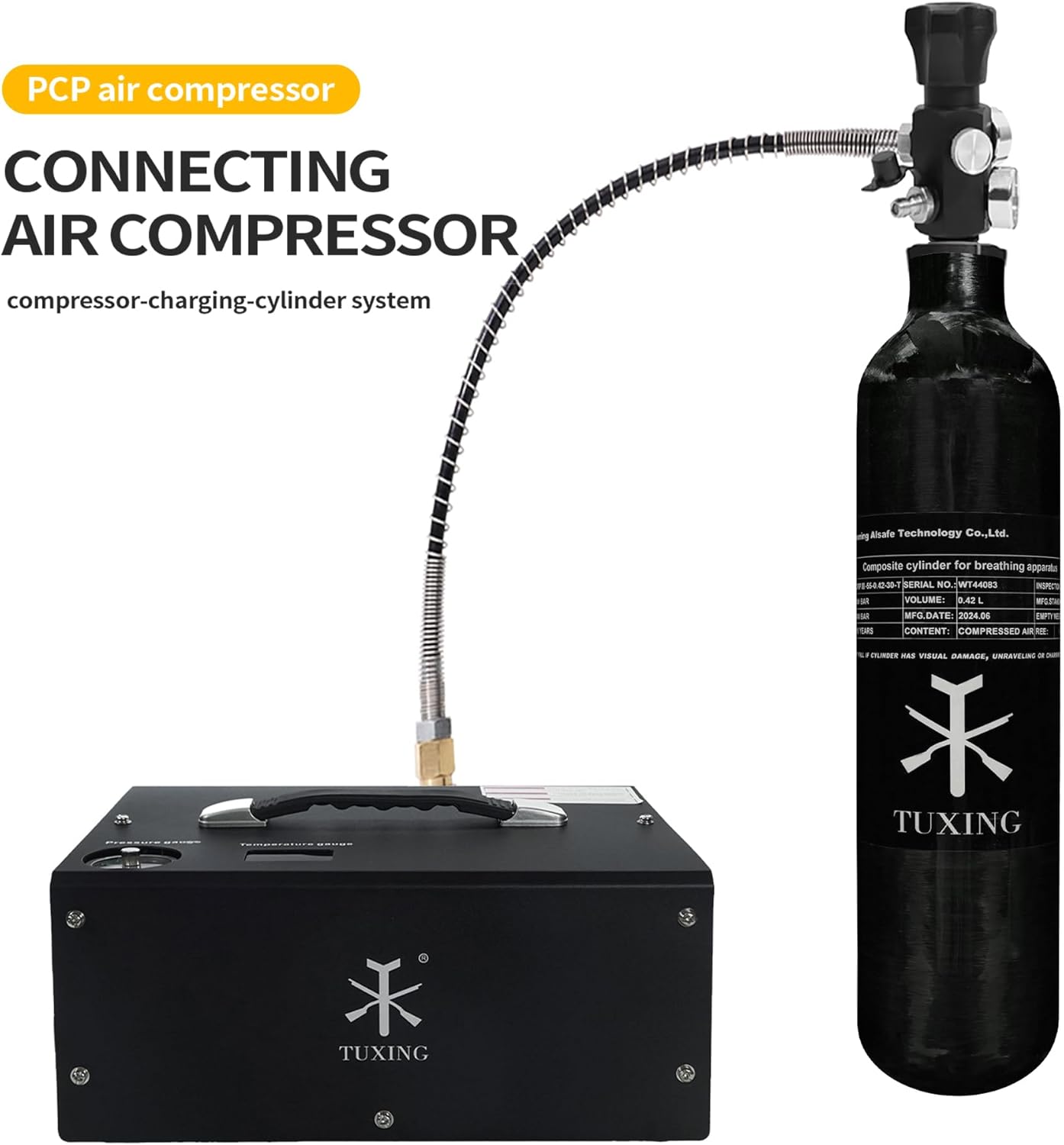 TUXING 4500Psi Pcp Air Tank 0.42L 25Cu in 420cc Carbon Fiber HPA Tank,Gas Cylinder,Paintball Hunting for PCP Air Rifle Gun Daystate and FX Thread M18 * 1.5