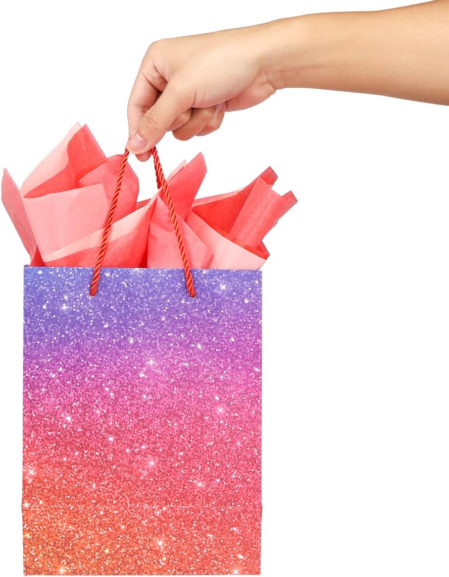 ZJHiome 12Pcs 9'' Gift Bags Medium Size Gift Bags with Tissue paper Rainbow Glitter Paper Bags with Handles for Shopping Birthday Wedding Baby Shower Christmas Party - Image 6