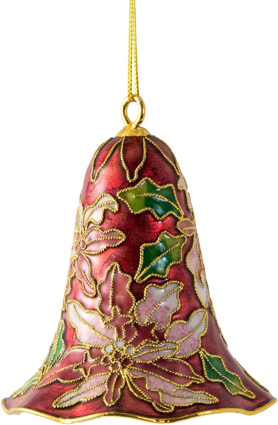 Value Arts Handmade Cloisonne Red Poinsettia Bell Ornament