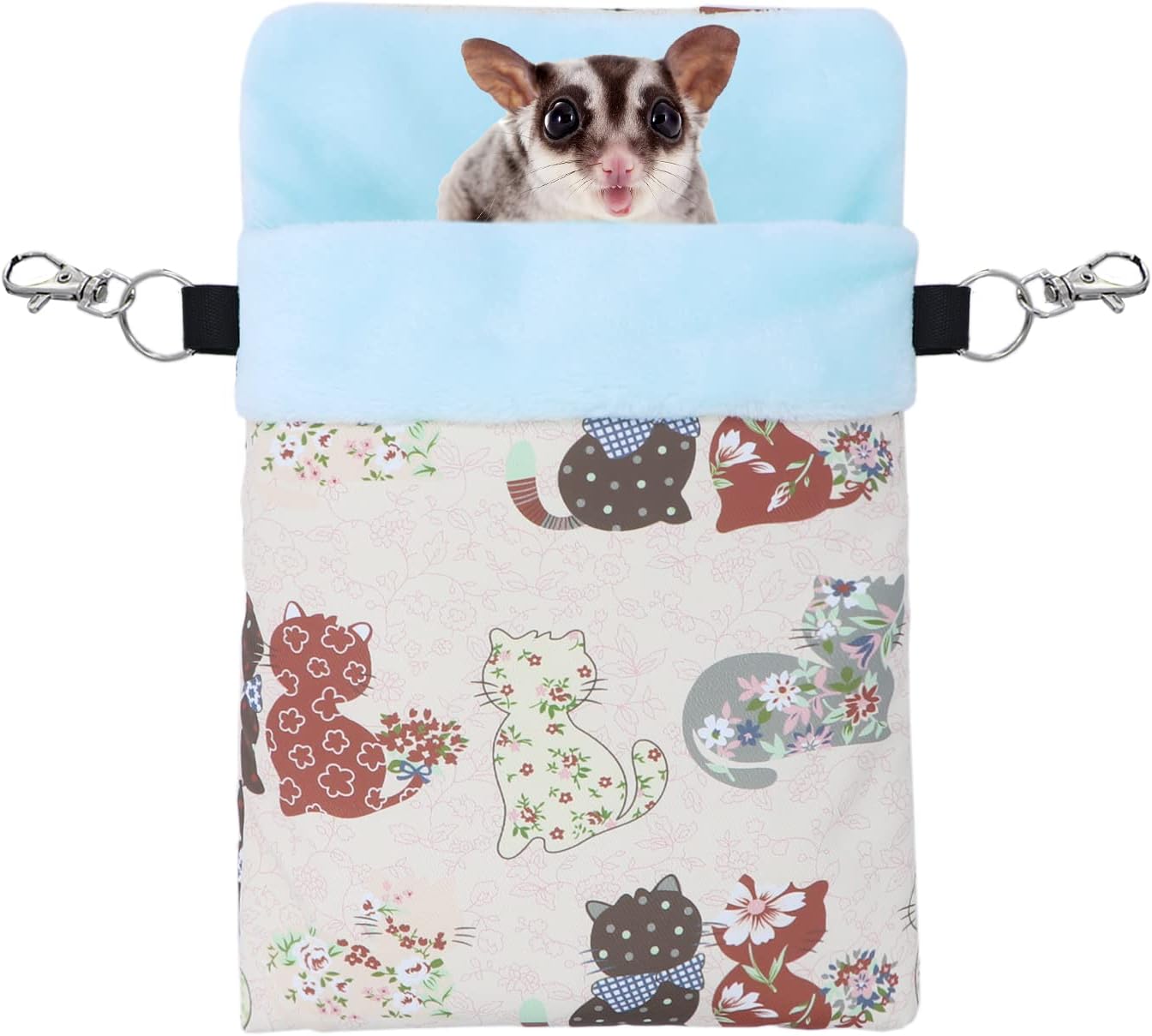 Wontee Small Pet Sleeping Pouch Sleep Bag Warm Bed Hideout for Hamsters Hedgehogs Sugar Gliders Squirrels (L, Pink Cat)