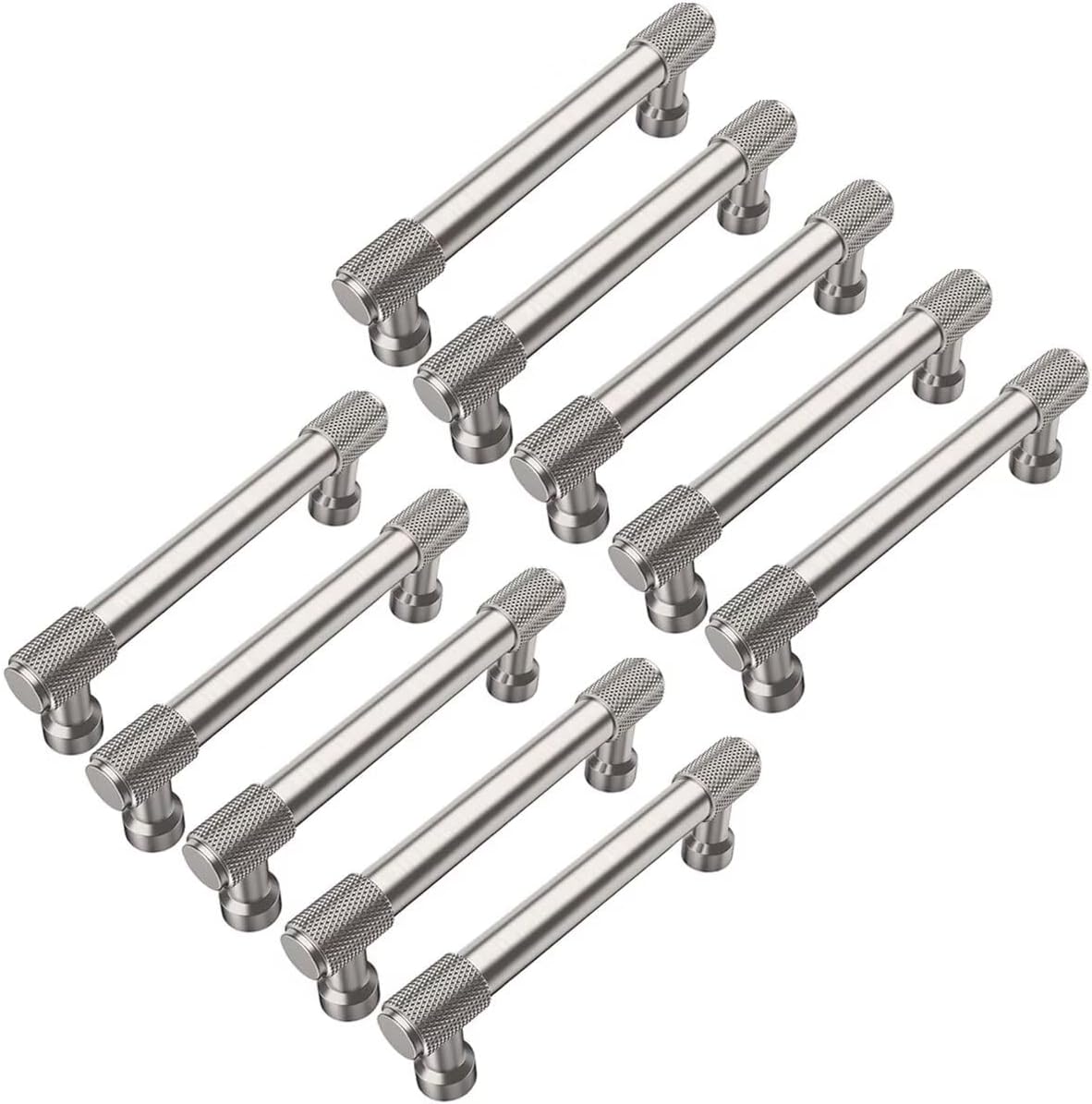 10 Pcs 96mm Modern Brushed Satin Nickel Cabinet Bar Pulls Drawer Handles Classic T Shape Cabinet Drawer Knobs Knurled Dresser Pulls Home Improvement Kitchen Hardware