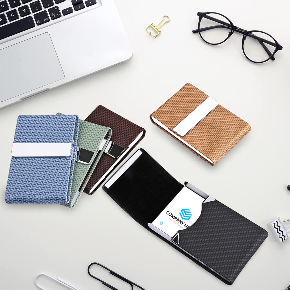 Etui na wizytówki, profesjonalne etui na wizytówki ze skóry PU i stali nierdzewnej, smukłe metalowe etui na karty z zamknięciem magnetycznym - przechowuj wizytówki w nieskazitelnym stanie (czarne), Czarny, Klasyczny