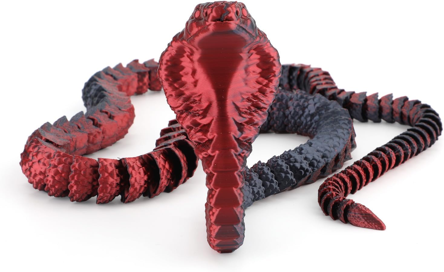 NQEUEPN 3D Printed Snake, 25.79in Flexible 3D Cobra Printed Animals Snake Fidget Toy for Adults Kids Home Office Desk Easter Basket Stuffers Easter Decorations (Black Red)