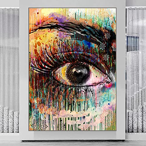 Toile art peintures graffiti avec motif yeux abstraits multicolores format XL sans cadre