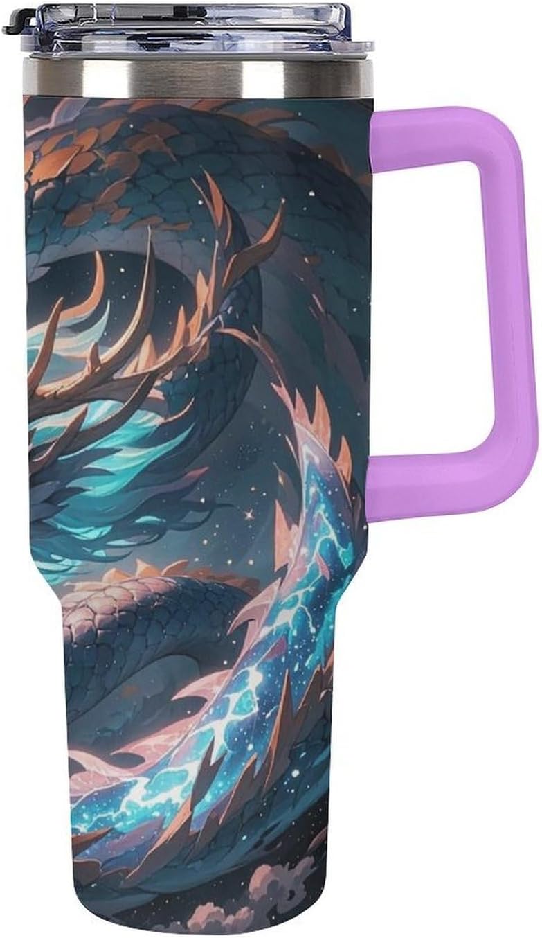 The Dragon Is Soaring Travel Coffee Mug Reusable Durable Stainless Steel Insulated Tumbler with Handle And Straw Leak Resistant Portable Thermal Cup Gifts for Men Women 40 Oz