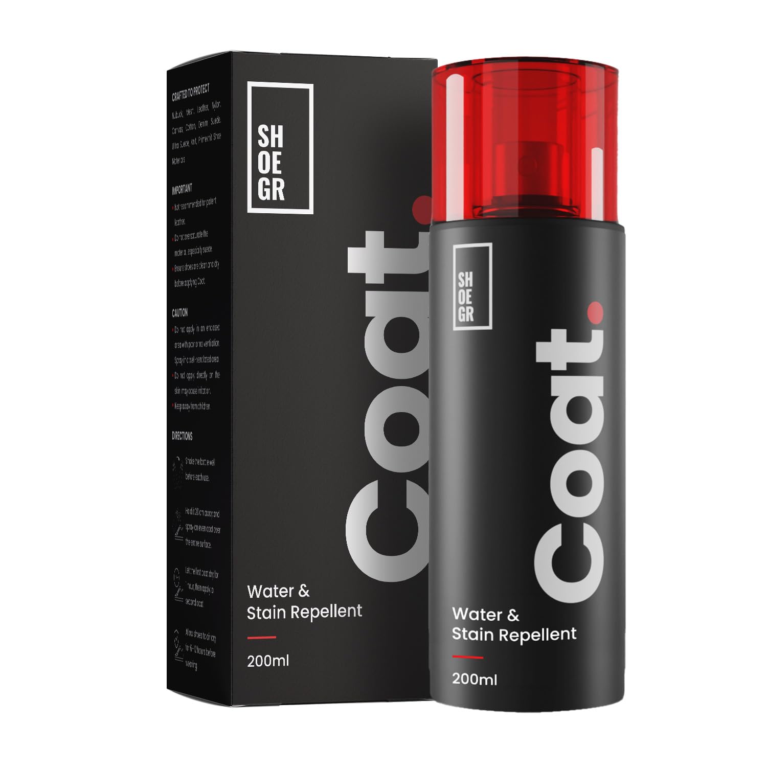 SHOEGR Abrigo Hidrófugo y Antimanchas 200 ml | Escudo impermeable invisible para zapatillas, ante, nobuck, cuero, zapatillas, lonas y bolsos | Nanoprotección contra la lluvia y el polvo.