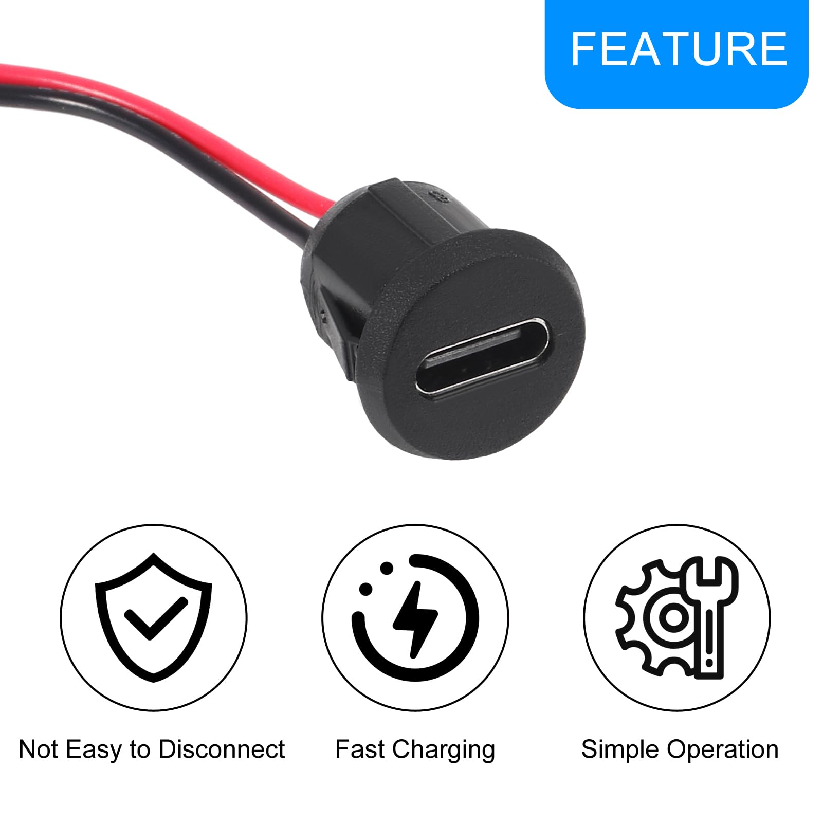 15 Stück USB-C-Buchsen-Stecker Wasserdicht – 3 A, 2-polig, 10 Cm Kabel
