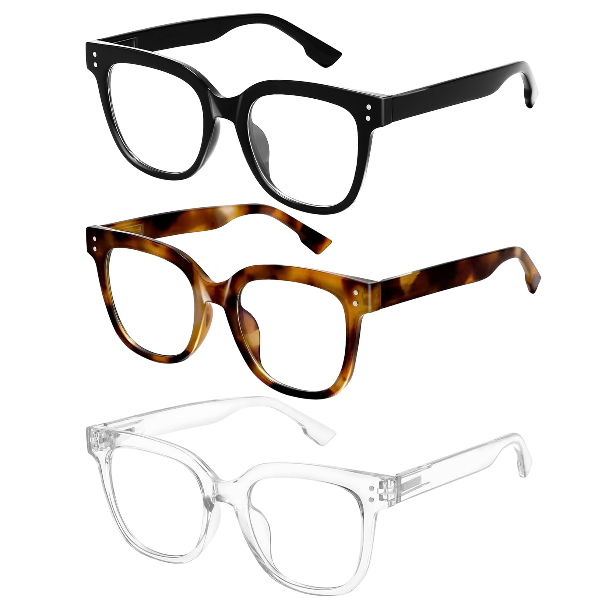 Blue Light Glasses for Women - Oversized Computer Screen Eyewear | 3 Pack Fashion TR90 Computer Eyewear with Anti-Glare, UV400 Protection for Eye Strain Relief, Sleep Support, Daily Office Use