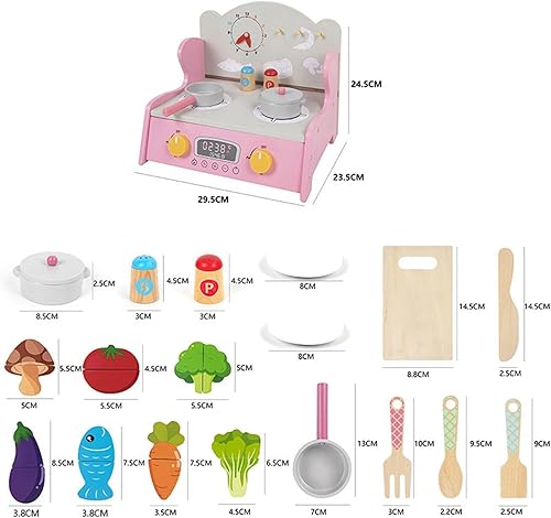 Miniatura 6 de Wooden Play Kitchen Set for Kids, Pretend Play Cooking Toys with Accessories, Preschool Learning Toy, Fine Motor Skills, Birthday Gift for Toddlers-