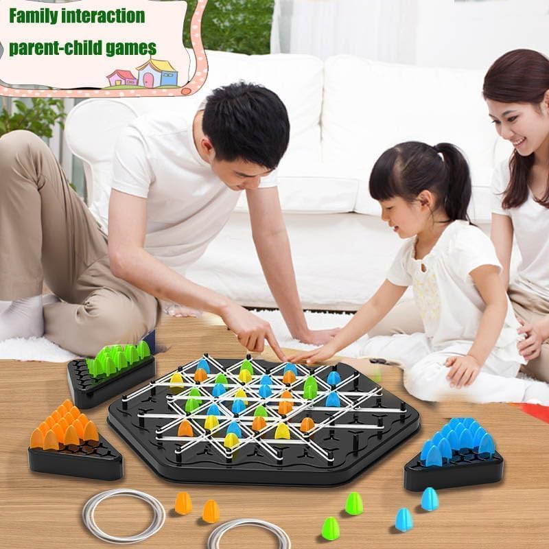 Image of Chain Triangle Chess Game Triggle Rubber Band Game for Kids & Adults, Fun Family Board Game, Brain Teaser Puzzle Interactive Chess 2-4Pla (Chain Traingle Chess Game)