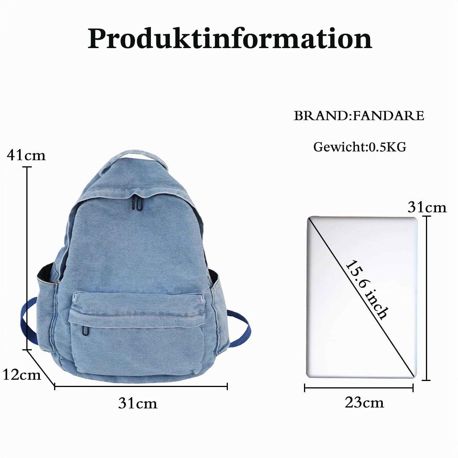 FANDARE Vintage Rucksack Unisex Schulrucksack Teenager Stilvoll Rucksäcke Mädchen Junge Daypack Hochschule Draussen Camping Reise Schultasche Dauerhaft Segeltuch Hellblau