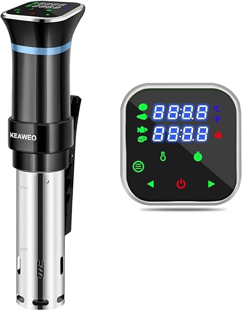 Sous Vide, KEAWEO 1100W Sous Vide Cooker Thermal Immersion Circulator Water Bath Ultra-Quiet Sous Vide Machine Accurate Temperature Time Control & Menu Function Stainless Steel