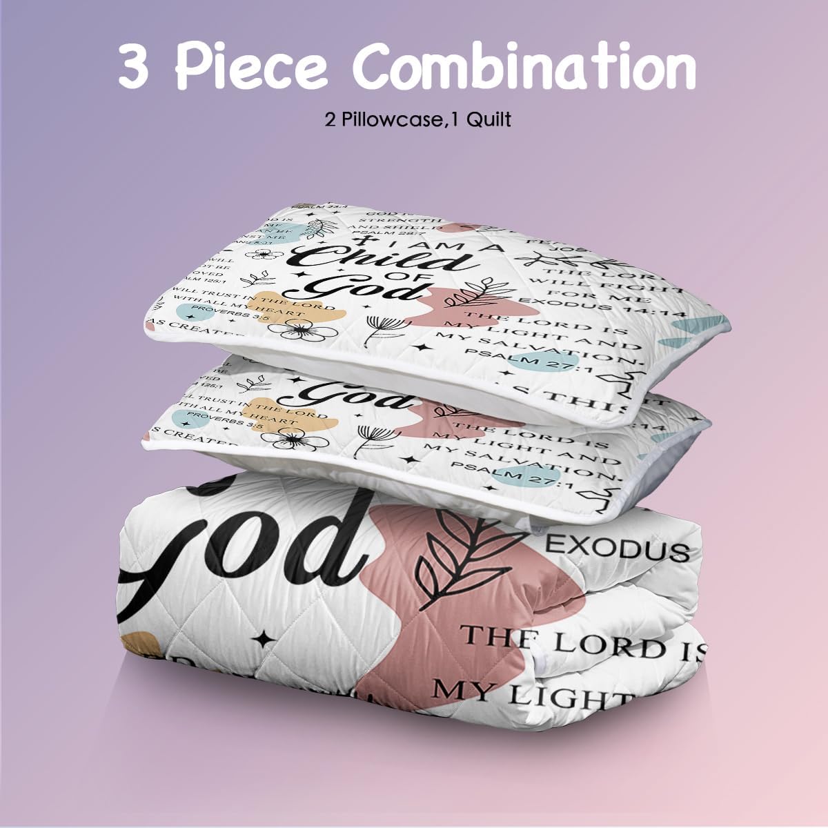 SOULZZZ God Letter Full Quilt Set Child of God Comforter Set for Girls Boys Women, Soft Plush Halloween Christmas Bedding Set 1 Coverlet and 2 Pillowcases