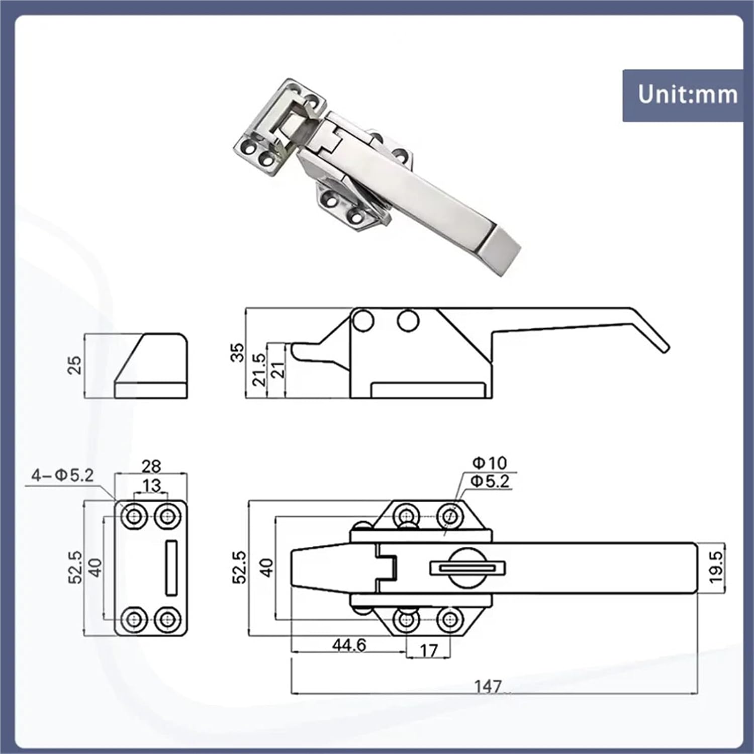 Sealing Door 304 Stainless Steel Handle Lock 1Pcs