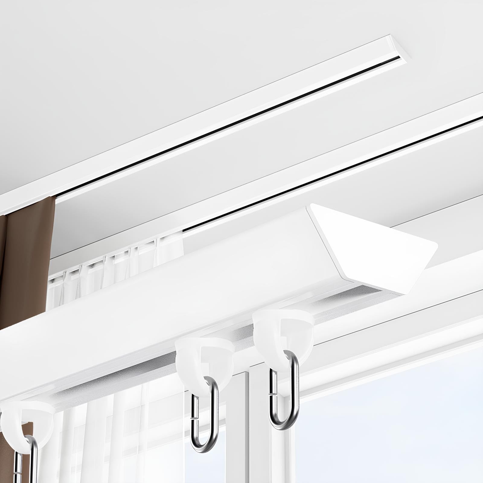 Rail de rideau robuste blanc pour tringle de plafond 280cm