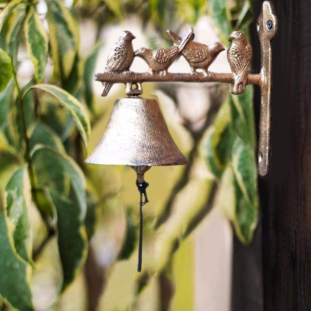 Vintage Cast Iron Bells Four Birds Doorbell, Outdoor Garden Wall Decorative Hand Crank Doorbell