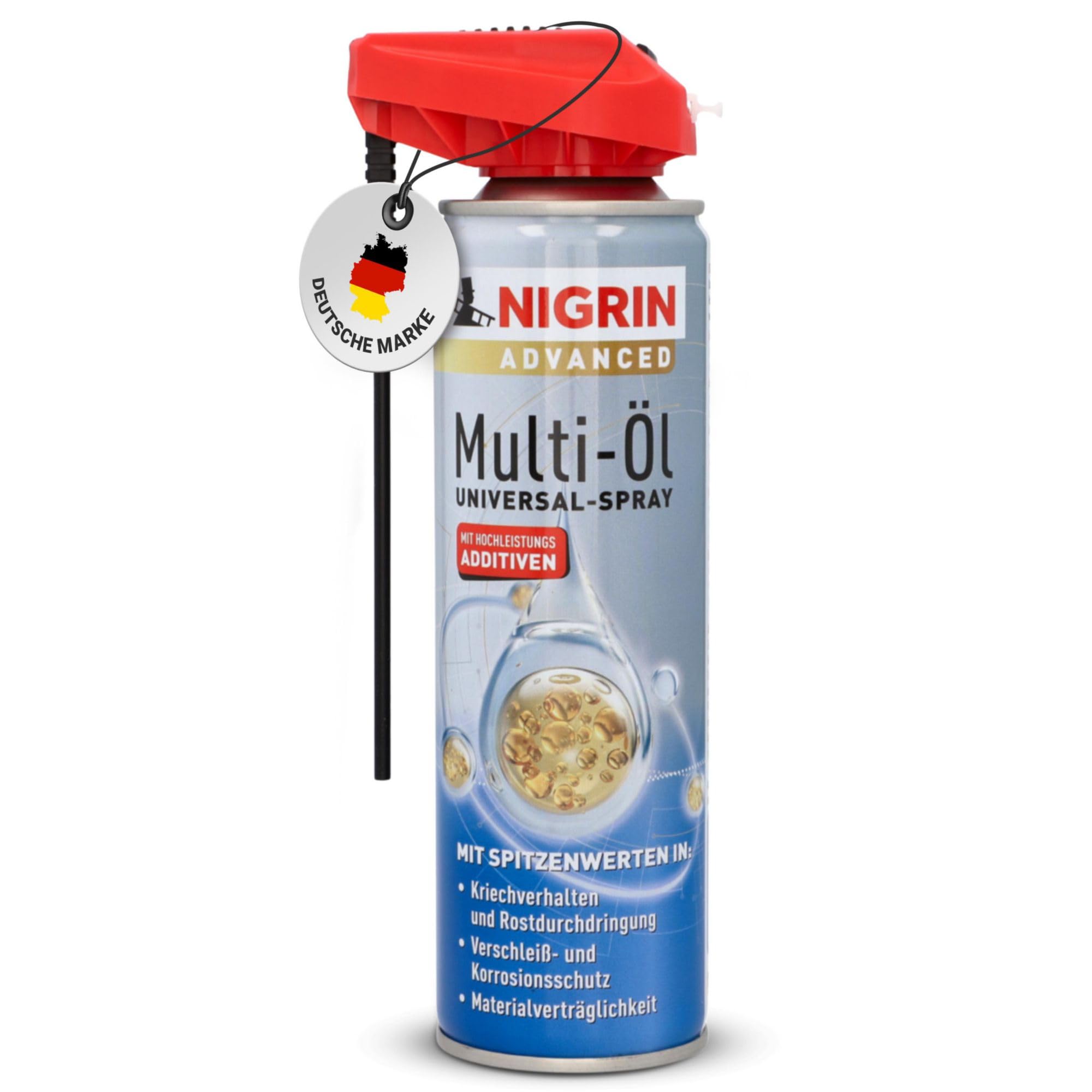 NIGRIN Advanced Multi-Öl, Multifunktionsöl, herausragende Schmierwirkung und Kriecheigenschaft, Verschleiß- und Korrosionsschutz, reinigt Kunststoff und Metall, 250 ml
