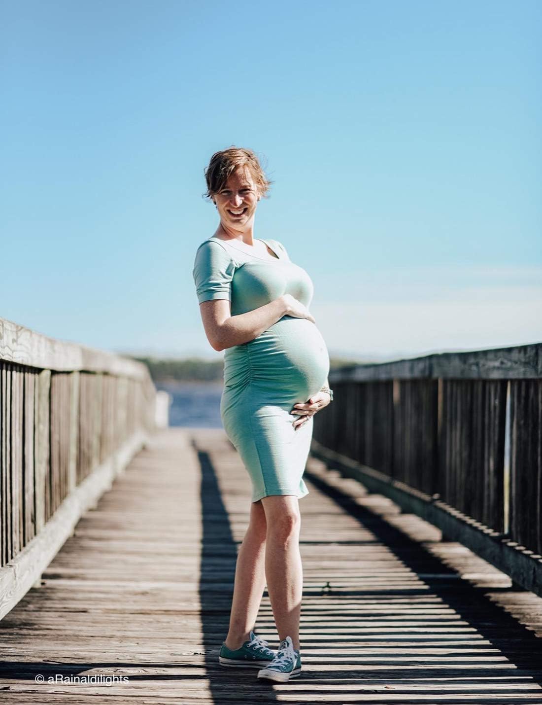 Peauty Everyday Essentials Maternity Bodycon Dress Side Ruch & Short Sleeve Dress for Baby Shower Daily (S-2XL) - Image 2