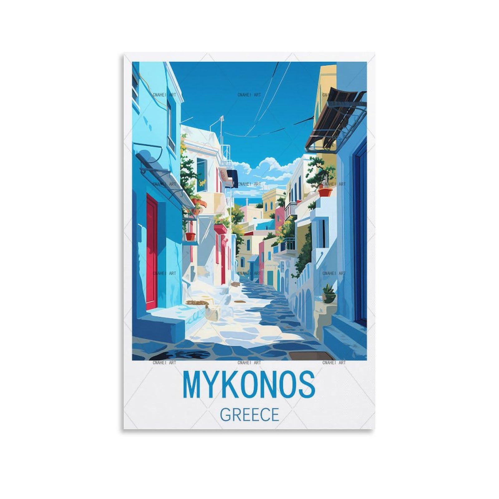 GuYaNa Mykonos Greece Vintage Travel Posters 08x12inch(20x30cm) Canvas Wall Art Print Painting for Wall Decor Living Room Bedroom