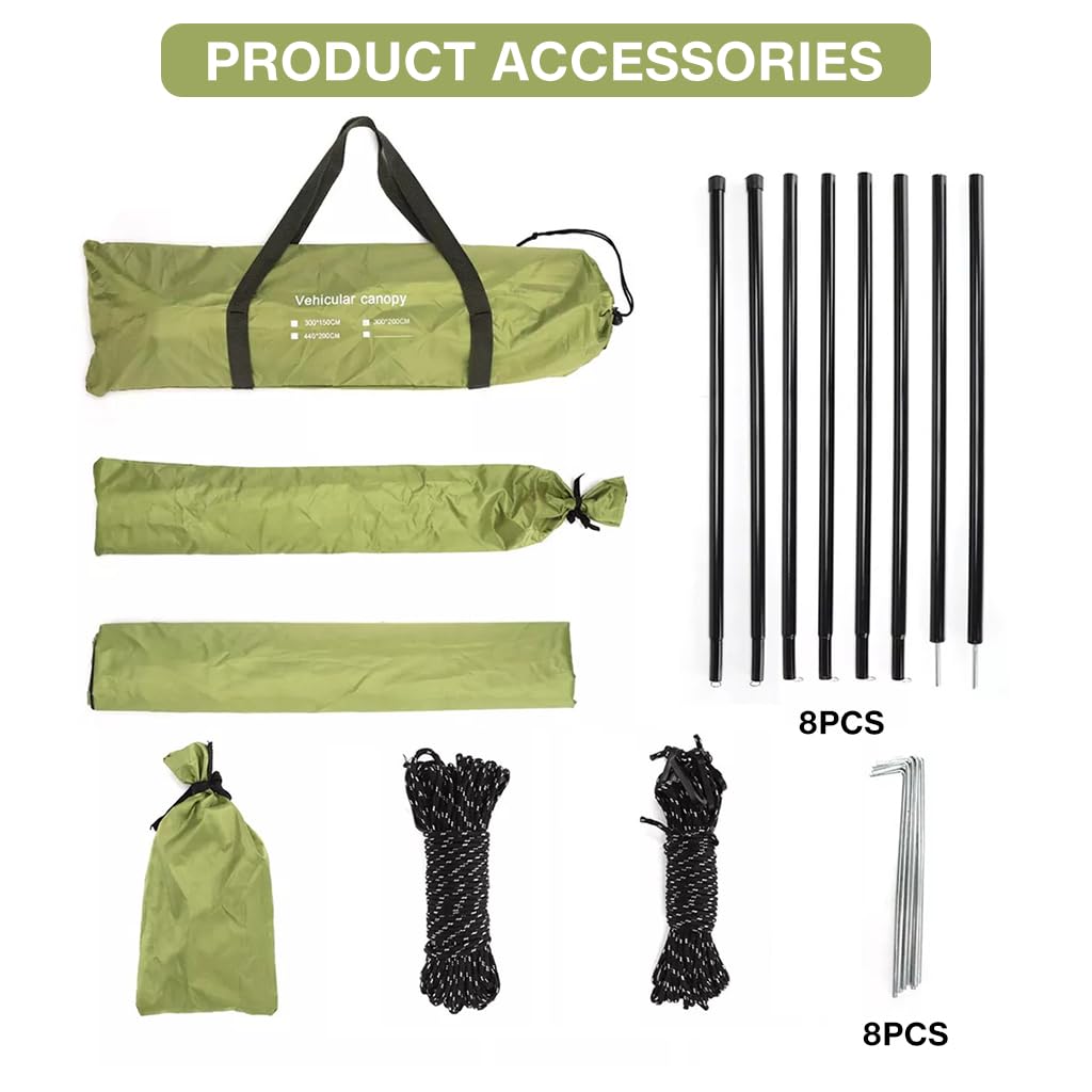 Proberos® Foldable Car Side Awning Sun Shelter Tent 118x78 Inches, Military Green, UPF 50+ UV Protection with Storage Bag for Camping, Travel, Outdoor Adventures 3 Proberos® Foldable Car Side Awning Sun Shelter Tent 118x78 Inches, Military Green, UPF 50+ UV Protection with Storage Bag for Camping, Travel, Outdoor Adventures - Image 3