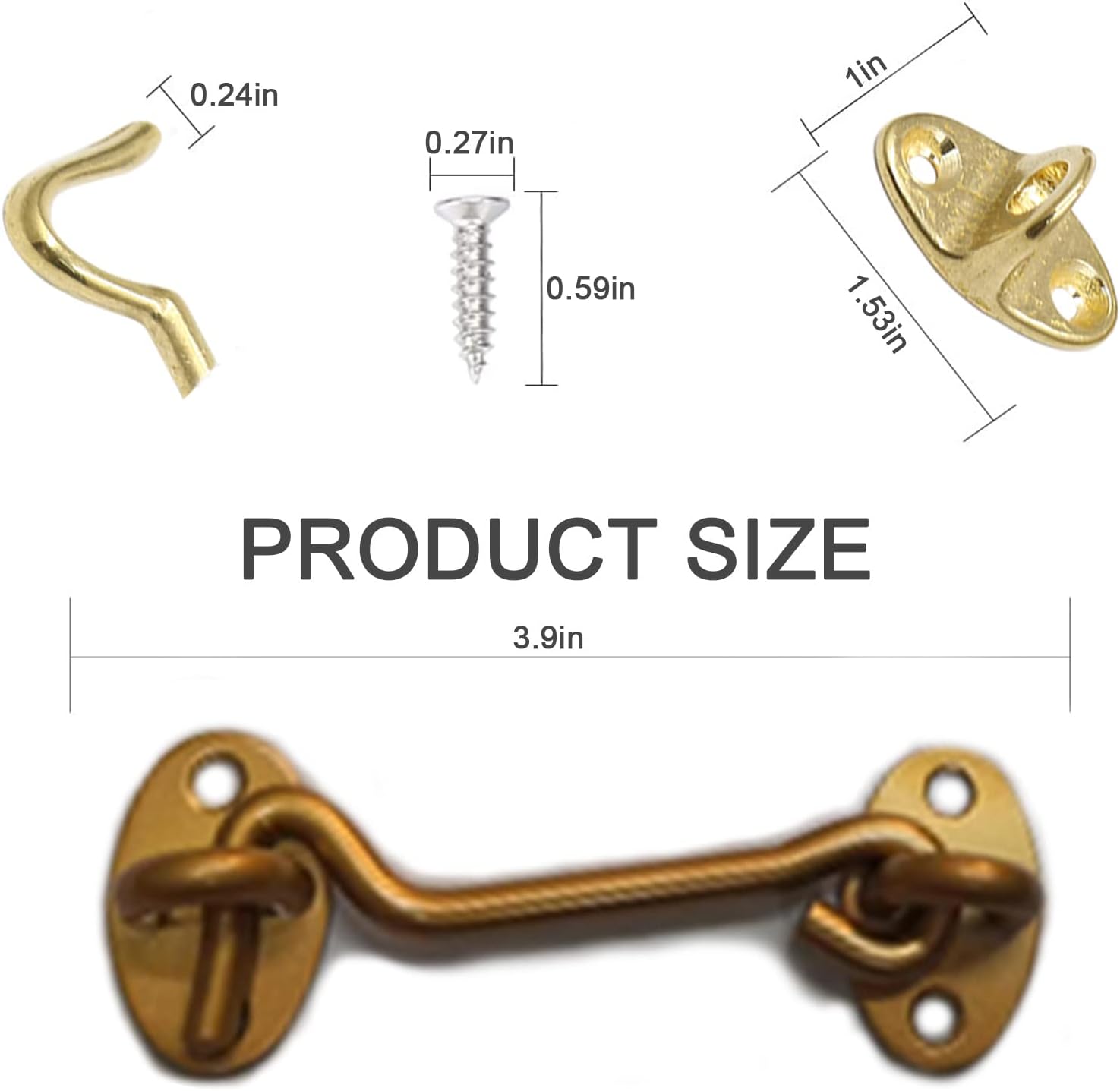 2 Pcs Door Hook and Eye Latch, 4 Inch Stainless Steel Cabin Hook Gate