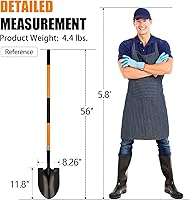 Vista 6 de VNIMTI Pala de jardinería resistente, hoja redonda de 56 pulgadas con mango de fibra de vidrio (naranja)