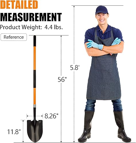 Vista 14 de VNIMTI Pala de jardinería resistente, hoja redonda de 56 pulgadas con mango de fibra de vidrio (amarillo)