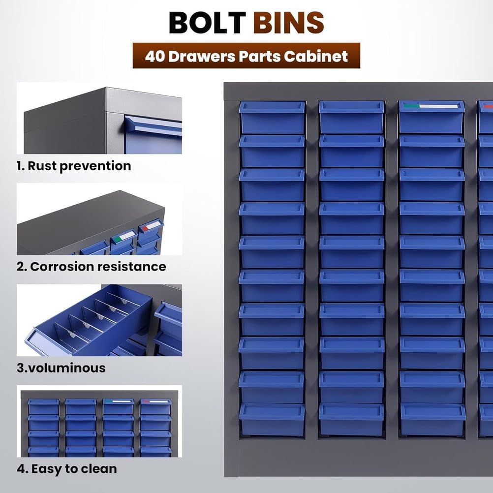 Organizador de tornillos y tuercas, 40 y 100 cajones con cajones ajustables de ABS, solución profesional para organizar herramientas de manera eficiente