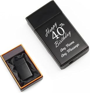 Personalized Engraved Black Flashlight Gas Beam Lighter, Comes With Presentation Box, Happy 40th Birthday Design, Gift For Him, Father, Birthday Gift, Engraved In The UK
