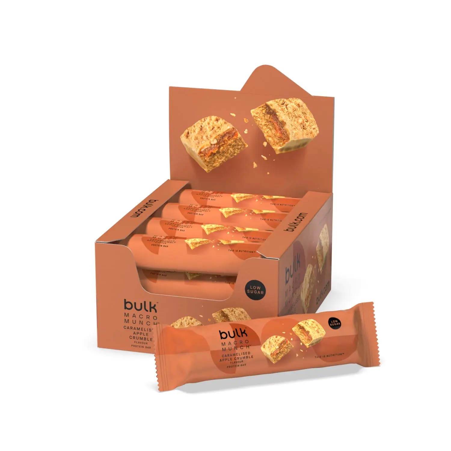 Bulk Macro Munch Protein Riegel, Wenig Zucker, Karamellisierter Apple Crumble, 62 g, Box mit 12 Riegeln