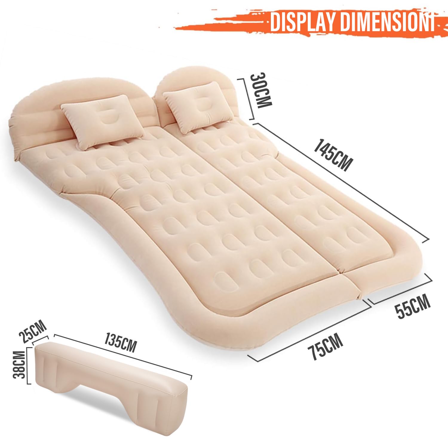 Ergocar Materassino Gonfiabile SUV MPV Floccaggio Materasso Letto per Auto con Pompa per Il Campeggio, Escursionismo, Piscina, Spiaggia, Viaggiare (Beige)