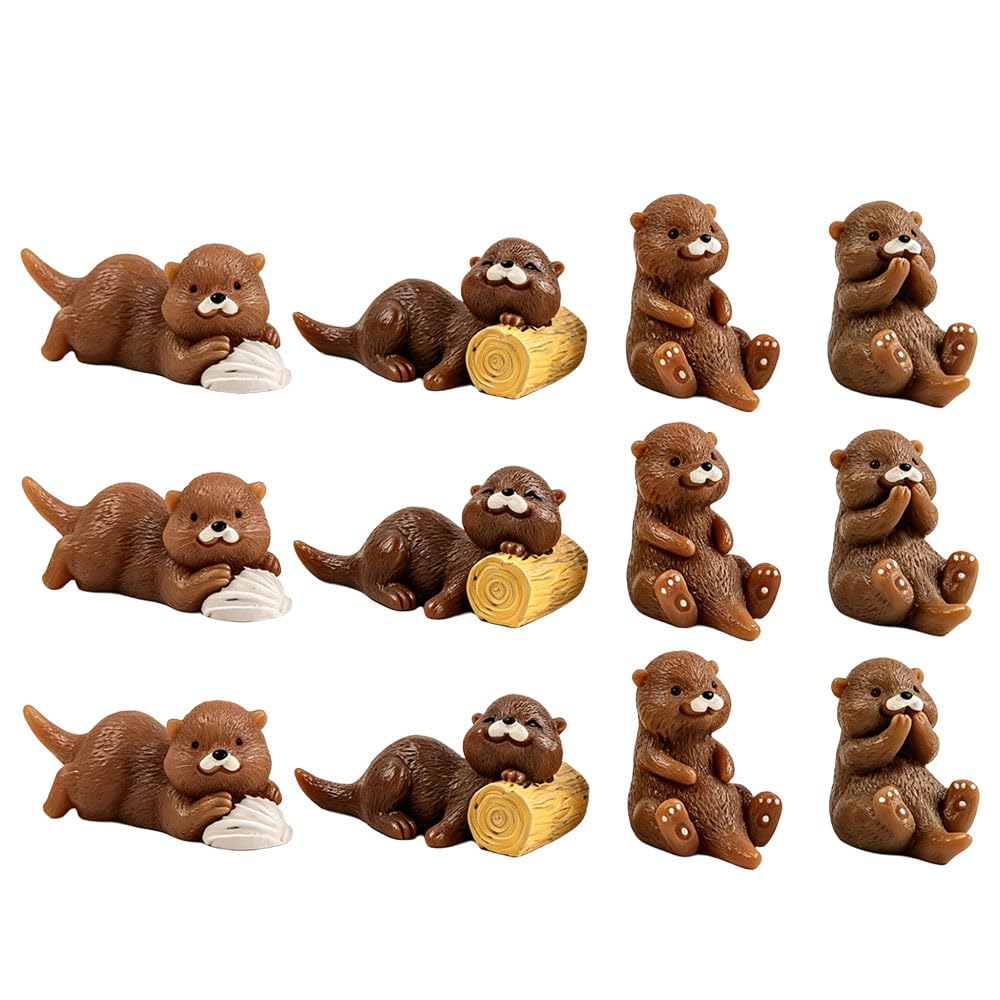 Jehoshaphat 12Pcs Mini Otter Statues Garden Figurines for Fairy Moss Landscape Aquarium Succulent Planter Desktop Dashboard Decor
