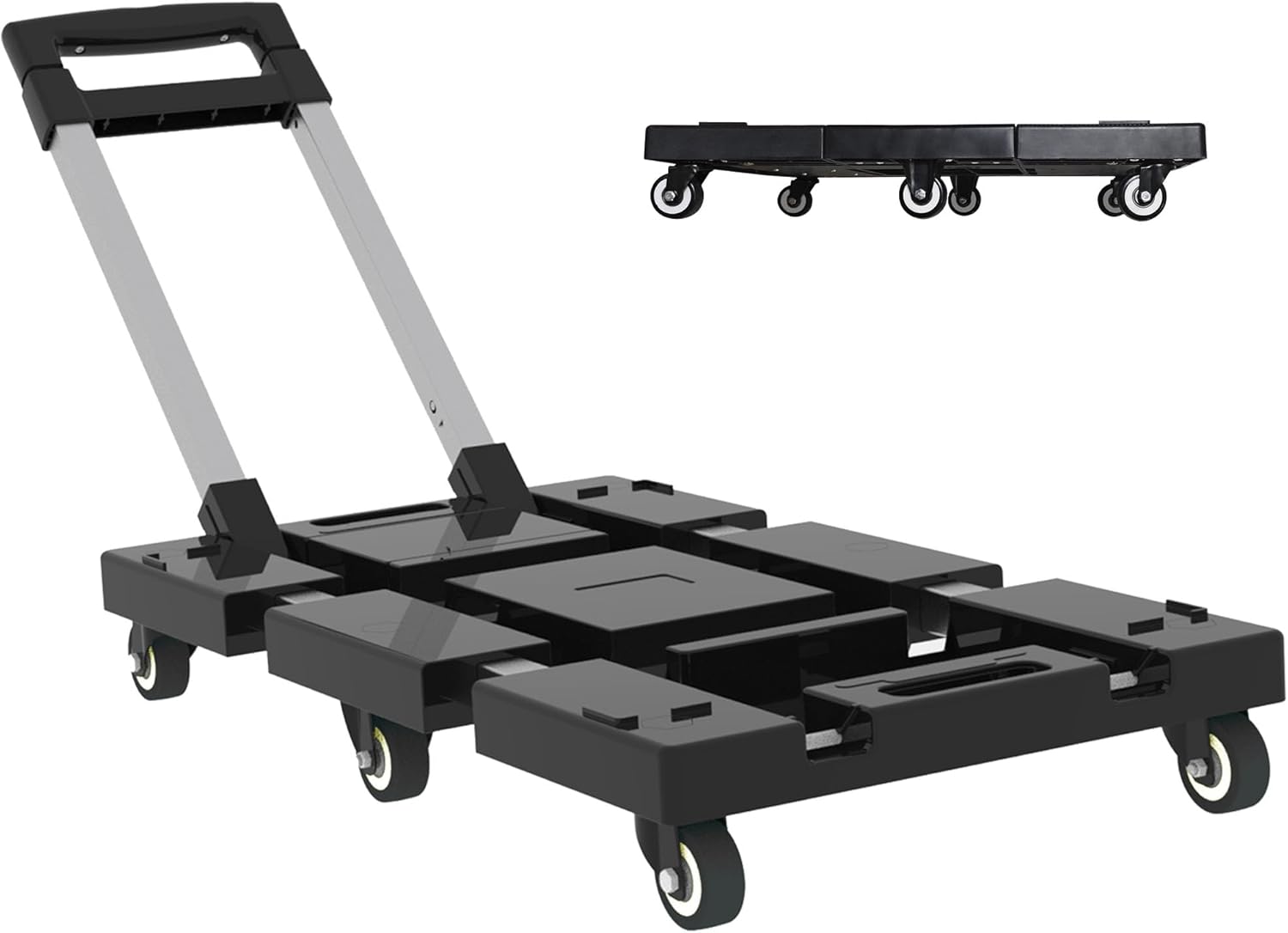 Collapsible Dolly Cart with Wheels, Folding Hand Truck Dolly Heavy Duty, Metal Handtruck Dollys & Hand Cart Foldable with Telescoping Handle, Easy Moving,198 LBS Capacity (Antique Black)