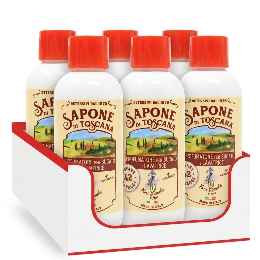 Sapone di Toscana Profumatore Bucato Concentrato IRIS, 2, 3 o 6 Flaconi da 250 ml, Lunga Durata, 42 Lavaggi per Bottiglia, Made in Italy (6 Unita)