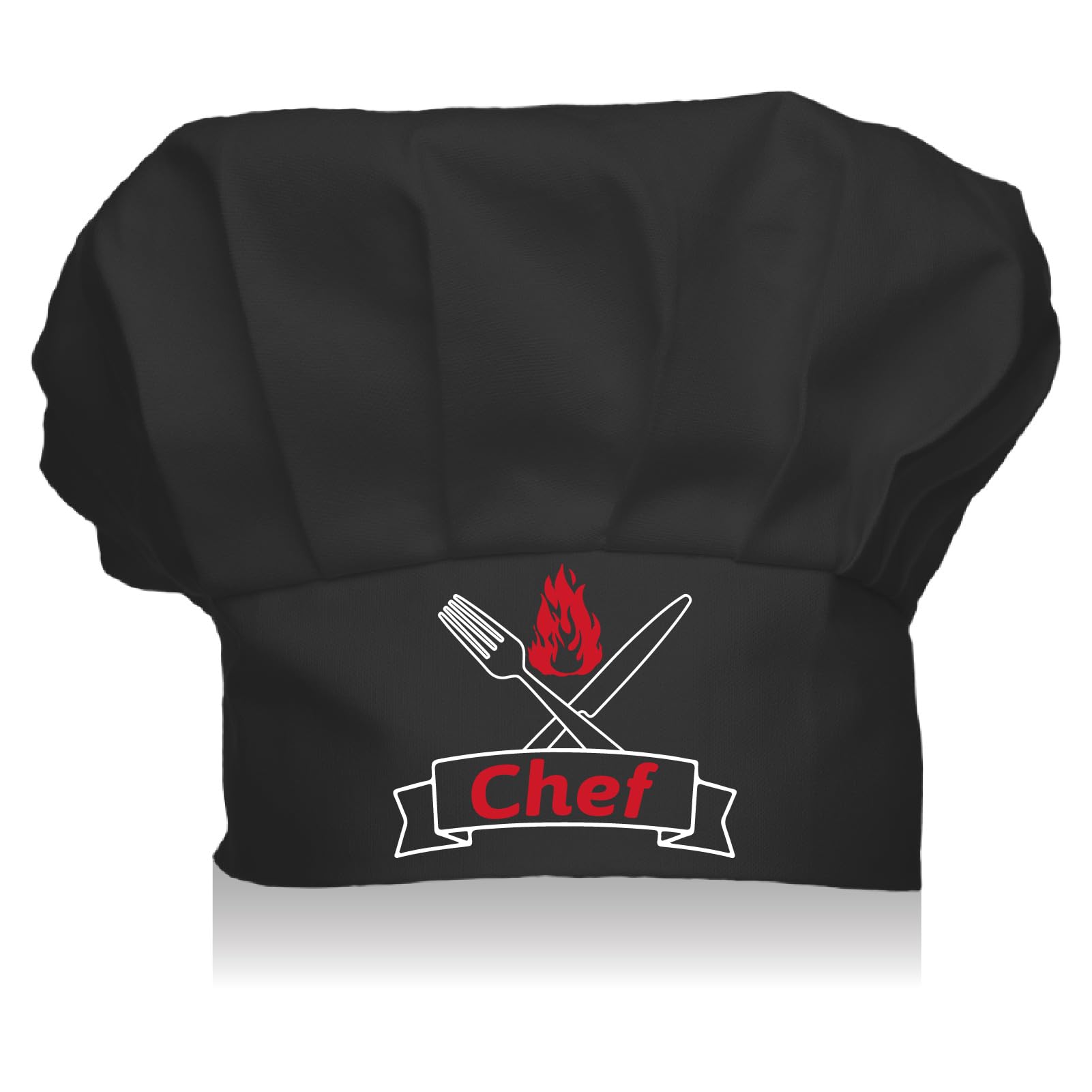 CREATCABIN Toque Chef Adulte Réglable Élastique Boulanger Cuisine Traiteur Vêtements Cuisine Chapeau Cuisine Personnalisé Coton Casquette Chef Respirant pour Grillades Pâtisserie Barbecue Noir 30x23cm