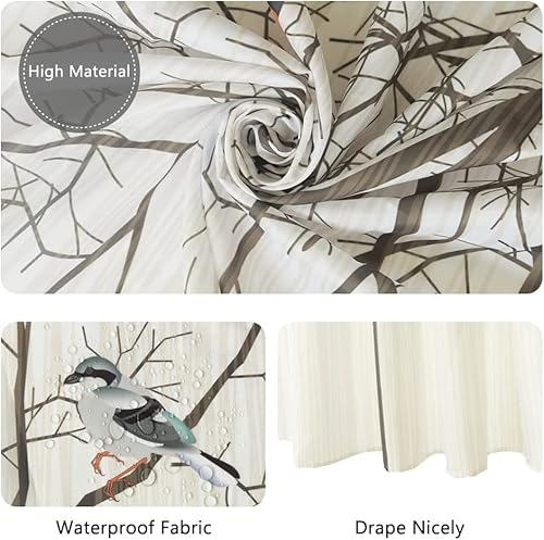 Yeele Bird Shower Curtain Beige Shower Curtain With Birds Boho Shower Curtain For Bathroom Waterproof Fabric Fallen Leaf Shower Curtains Cartoon Kids Curtain Bathroom Decor,72X72In #TOP3