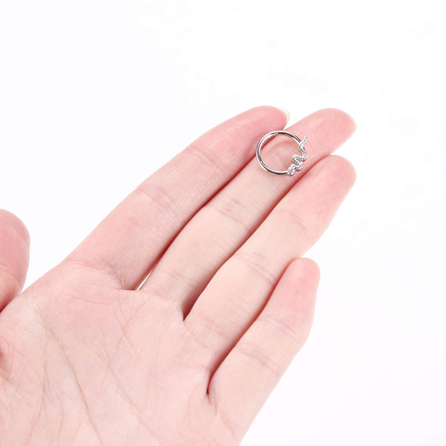 AROWRO 16G Stainless Steel Septum Clicker Daith Earrings Daith Rook Tragus Helix Cartilage Lobe Septum Piercing Jewelry Snake/Pyramid/Arrow/Star Design Hinged Segment Ring — view 2