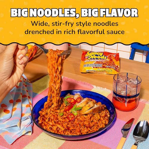 Image of Maruchan Ramen Spicy Chicken Noodles, Saucy Noods - Stir Fry Style, Bold Korean-Inspired Sauce, Rich Flavor, Made in USA - 3.3 Oz. (20 Pack)