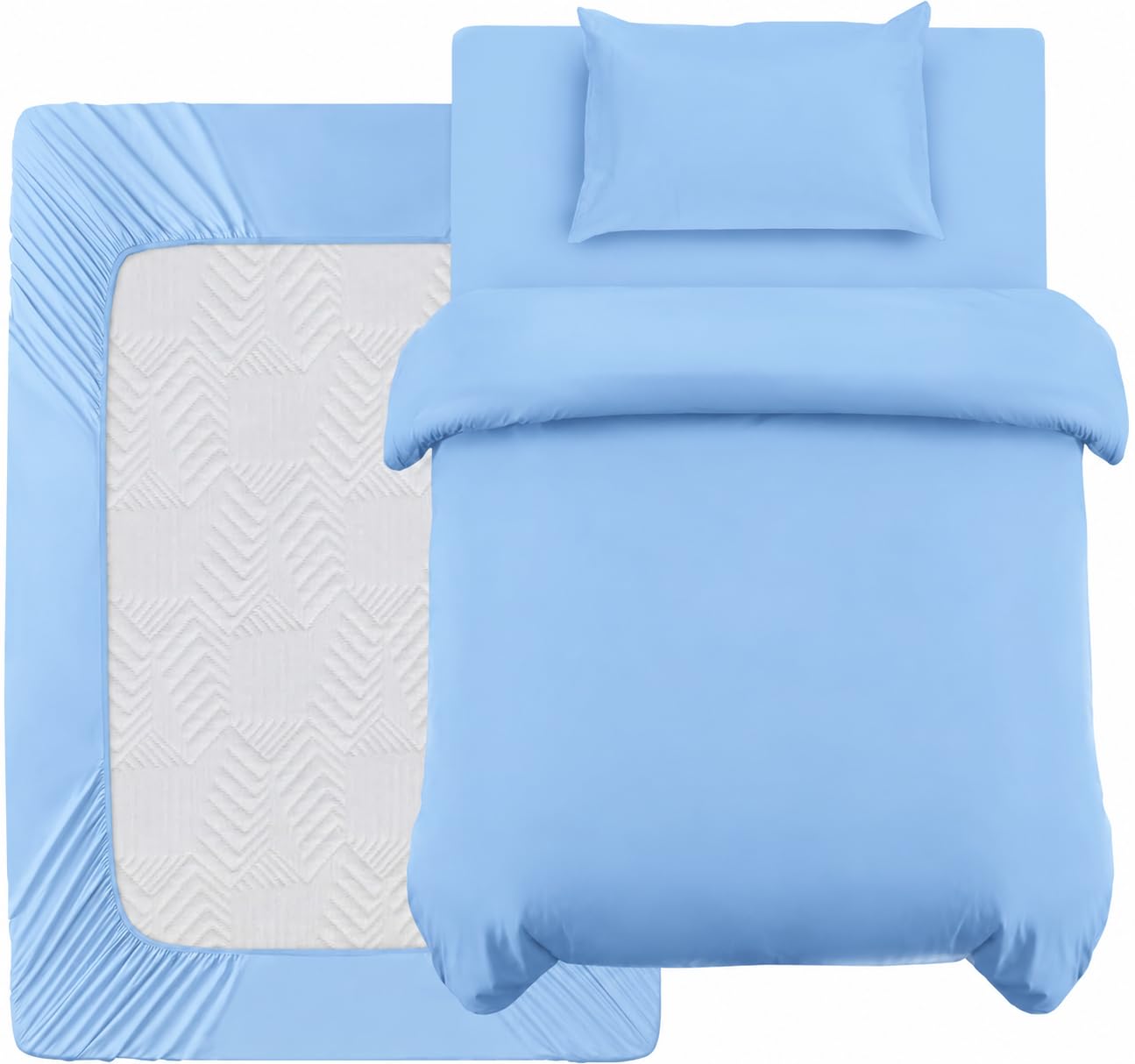 Oxford Homeware Single Duvet Cover Set Light Blue Brushed Microfiber 3 Piece Single Bedding Set with Fitted Sheet and Pillowcase Soft Breathable Duvet Cover Sets