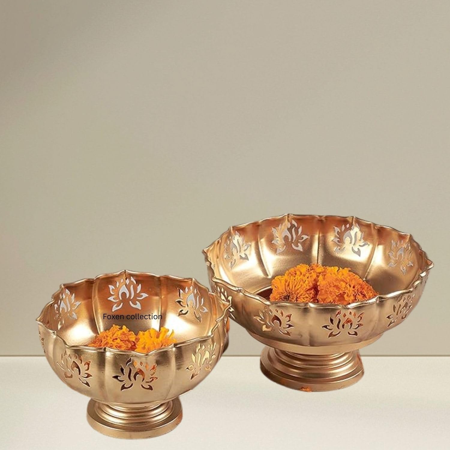 Decorative Urli Bowl for Home Decor with Stands for Floating Flowers and Tealight Candles (Gold) - Diwali Decoration Items for Home Decor Living Room Table Pooja Room Office