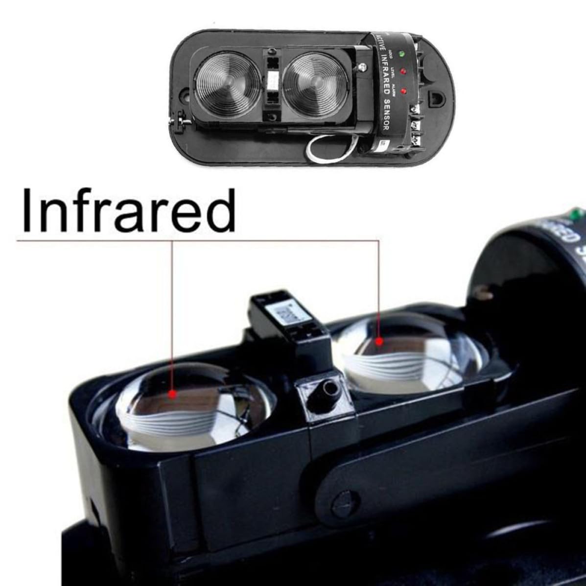 Détecteur Infrarouge à Double Faisceau Cylindre Pc, Noir 100m | Usage Intérieur et Extérieur, Forte Résistance aux Intempéries, Installation Facile, 3 Voyants Led, Angle Réglable