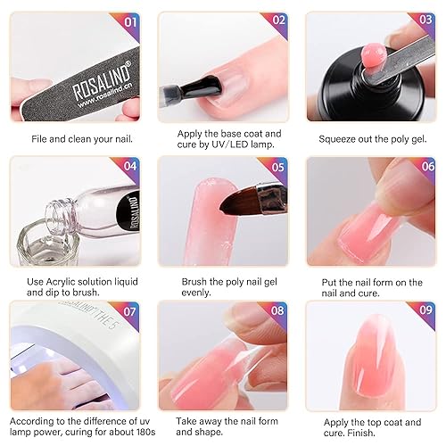 Miniatura 5 de ROSALIND Gel de uñas de poliéster rosa suave, gel de extensión de poliéster de 2.1 onzas líquidas para decoración de uñas, extensión engrosada de