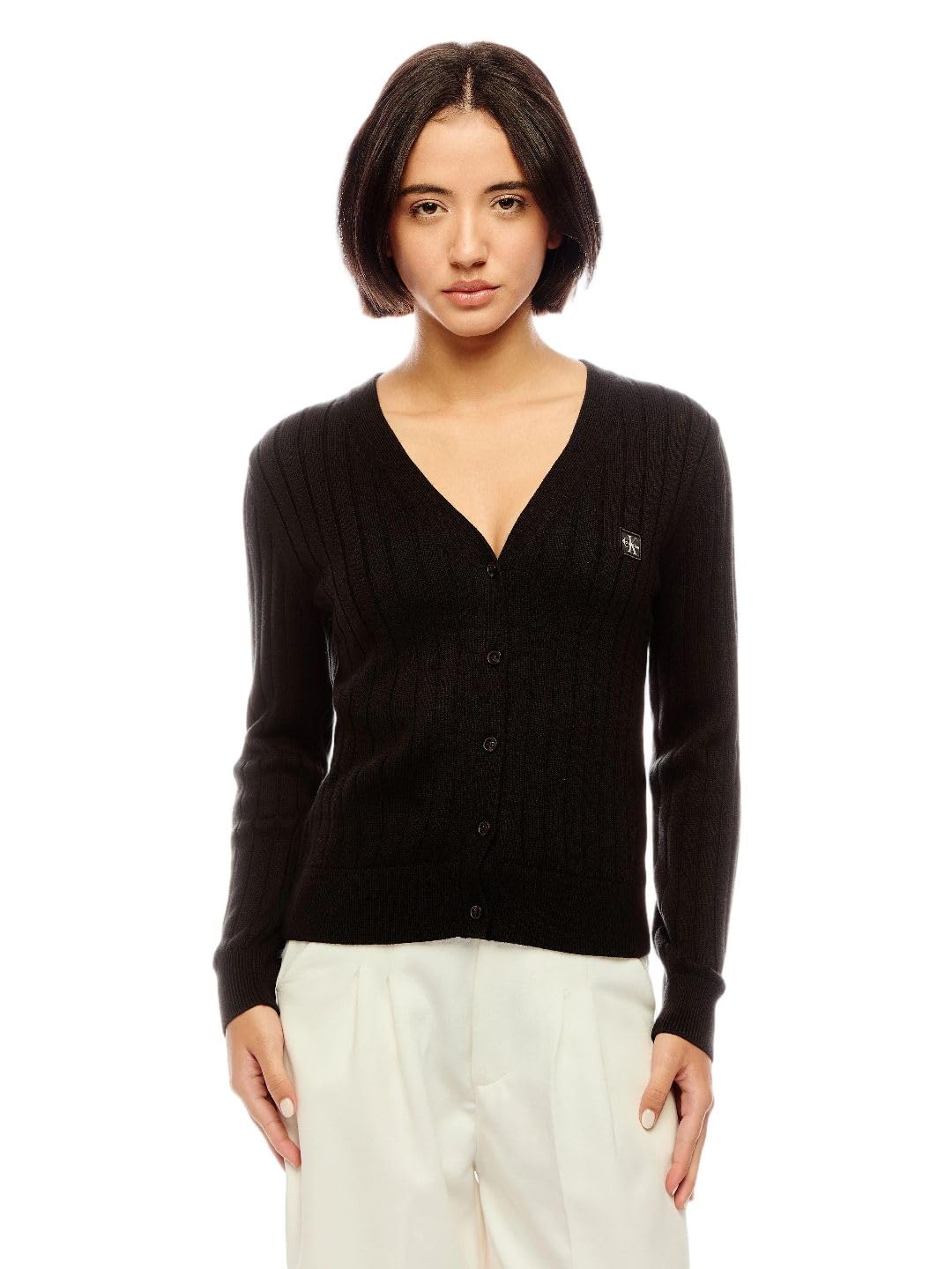 calvin klein jeans Straight fit Cotton v-Neck Open-Front Sweater-picture-17