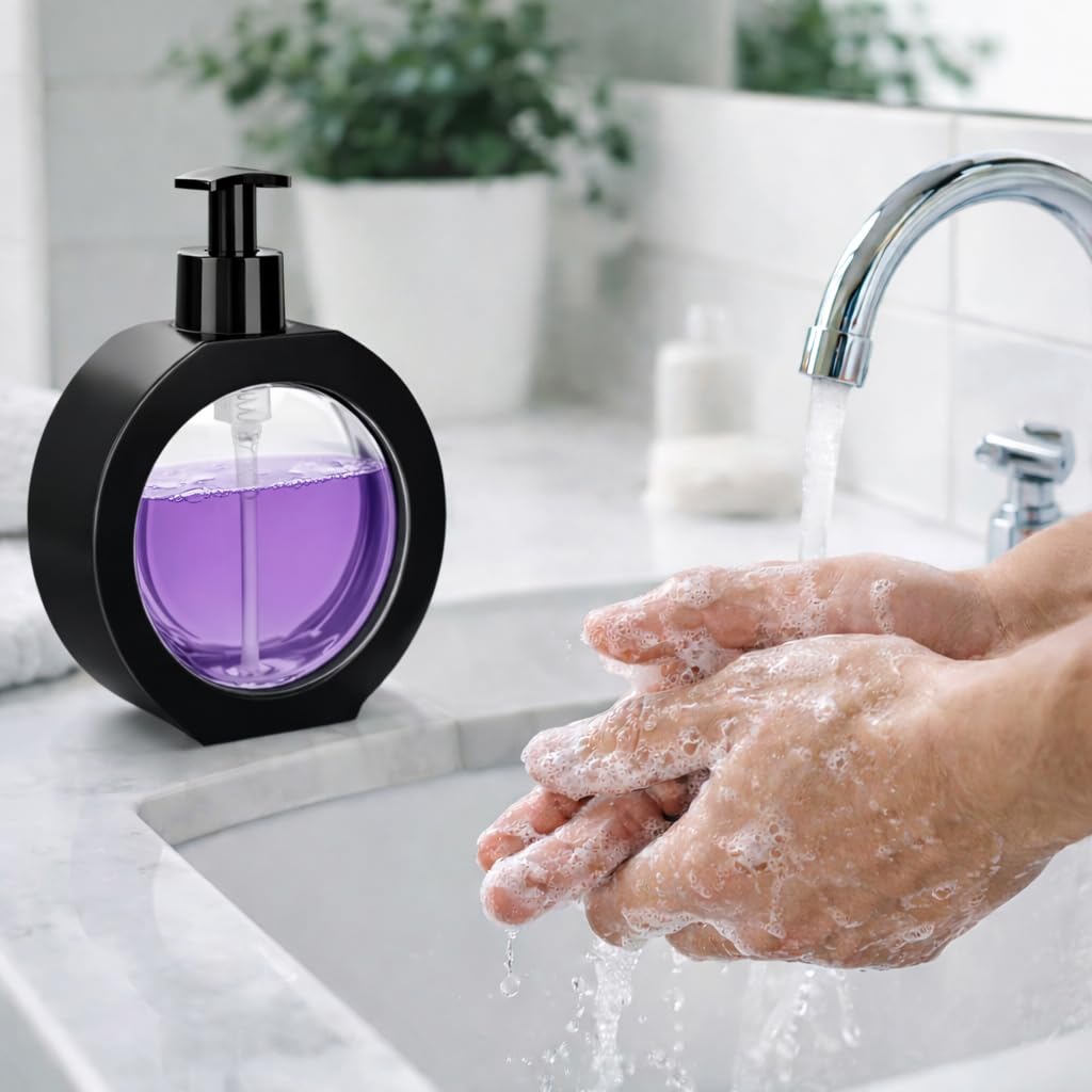 Yuvarlak Şekilli Şık Sıvı Sabunluk & Deterjanlık Sıvı Sabun Haznesi Banyo Sabunluğu Mutfak Deterjanlığı Deterjan Haznesi 350 ml (Krem)