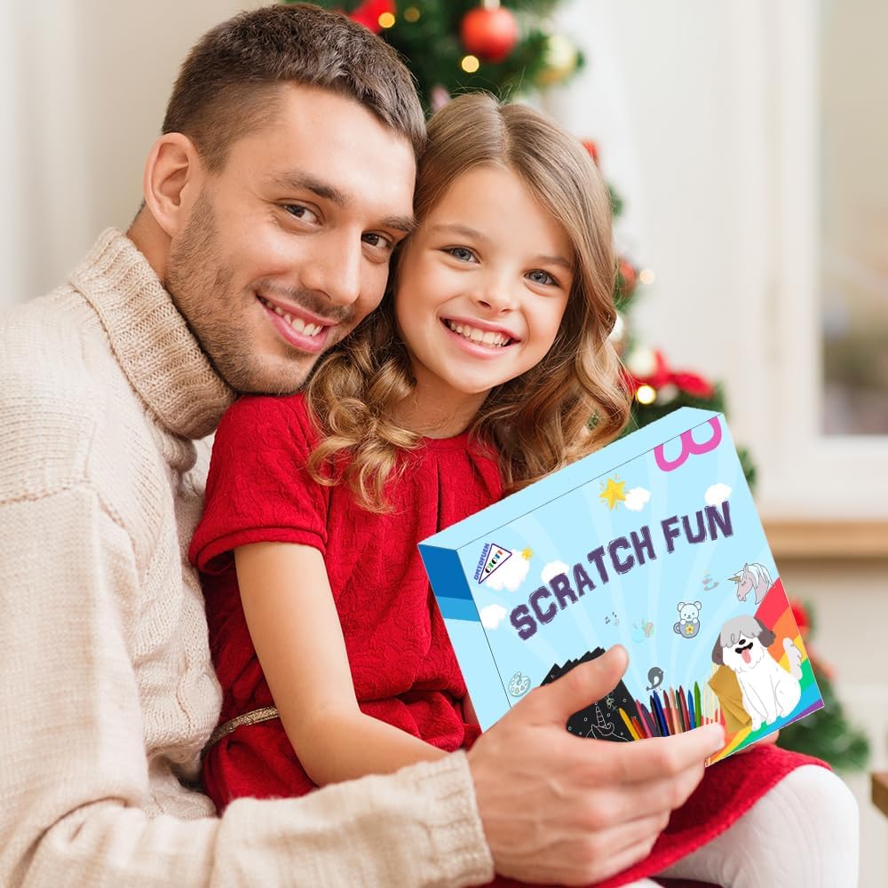 OMTOFUEN 36+9 Scratch Art Paper Kit with Pre-Outlined Template Customizable Paper 4 Follow Boards 8 Scratch Pens 12 Crayons 4 Velvet Clothes for up to 8 Kids Party Gift Birthday Christmas Halloween - Image 7