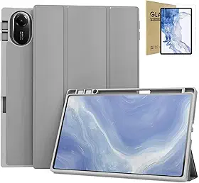 Capa Tablet Xiaomi Redmi pad 2 11'', Película de Vidro Temperada para Tablet, Com Suporte para Caneta, Tampa Magnética e Suporte Integrado, Compatível com Função Sleep/Wake (Cinza)